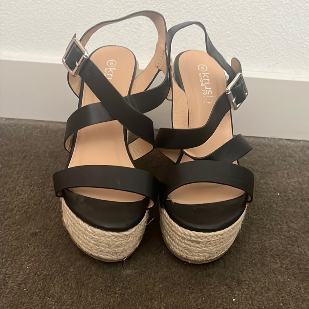 Krush Black Platform Wedge Sandals